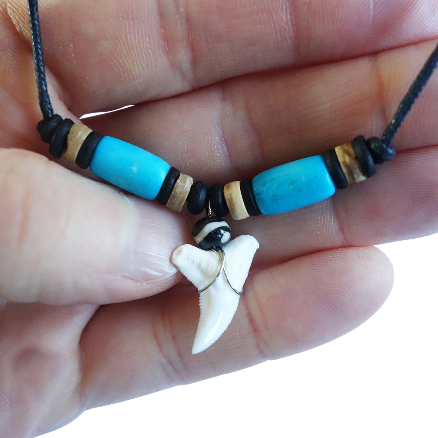 Shark Tooth Necklace Pendant Chain Mens Boys Girls Womens Wood Beads Jewellery