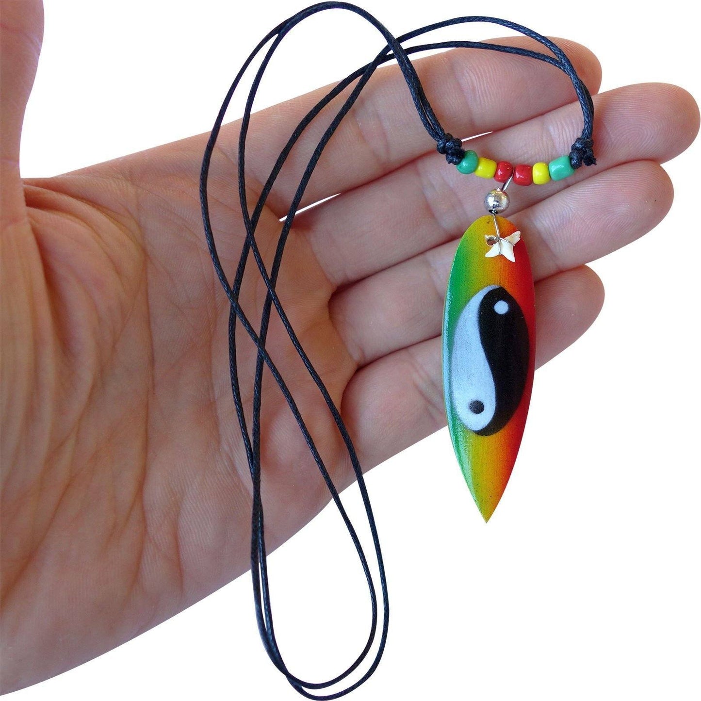 Shark Tooth Necklace Yin and Yang Pendant Chain Mens Womens Rasta Surf Jewellery