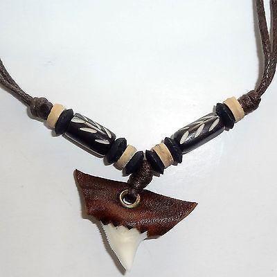 Shark Tooth Pendant Wood Beads Chain Necklace Mens Womens Girls Boys Jewellery Shark Tooth Pendant Wood Beads Chain Necklace Mens Womens Girls Boys Jewellery