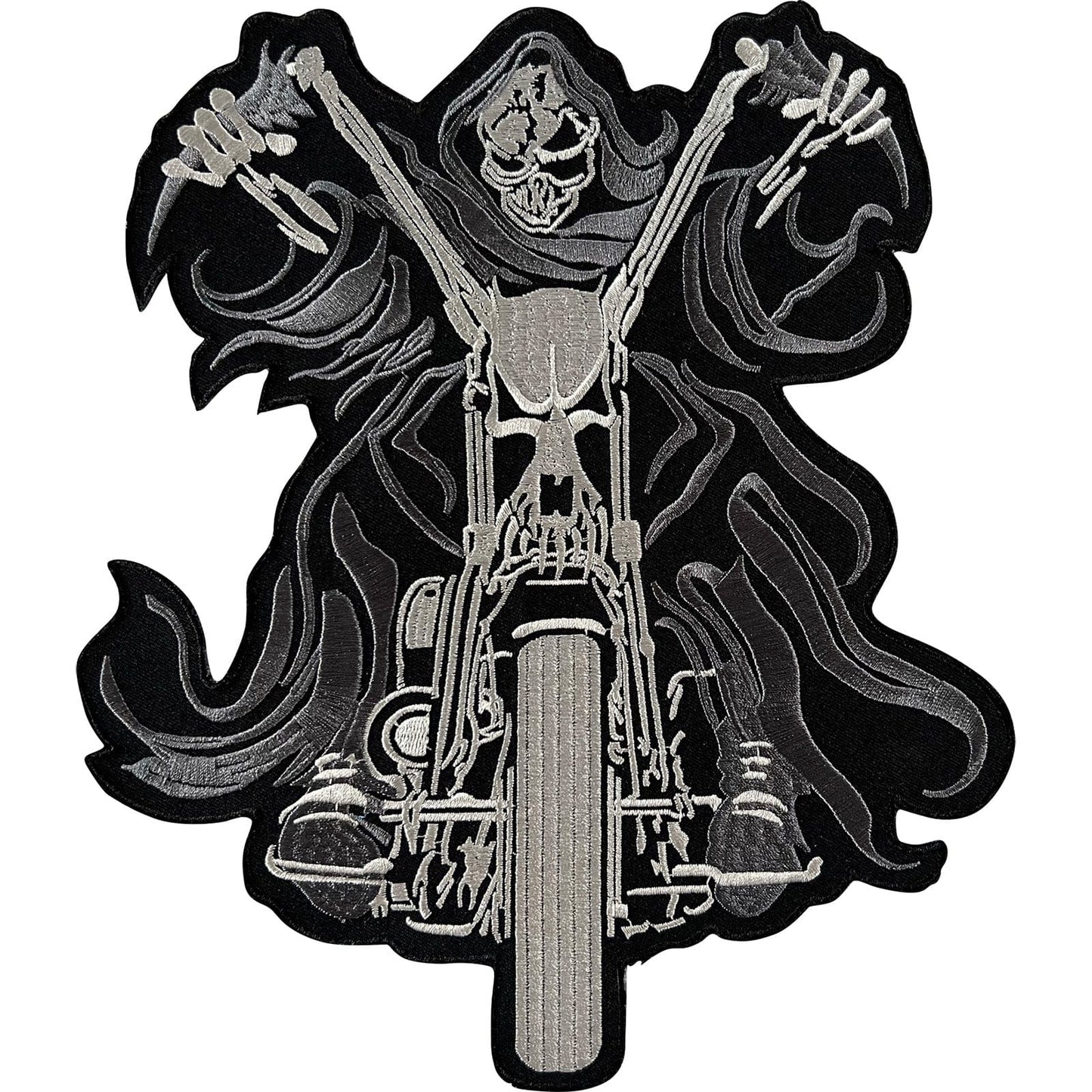 Large Grim Reaper Motorcycle Jacket Patch Iron Sew On Embroidered Chopper Badge