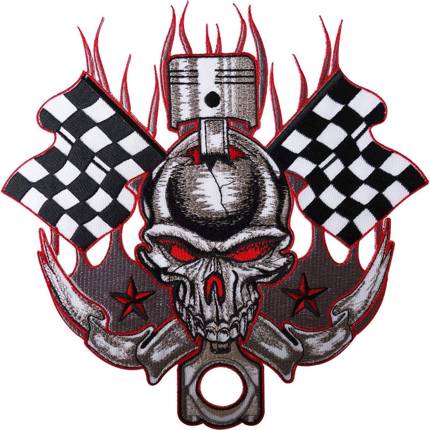 Large Sew / Iron On Bike Racing Flag Skull Patch Motorcycle Biker Jacket Badge