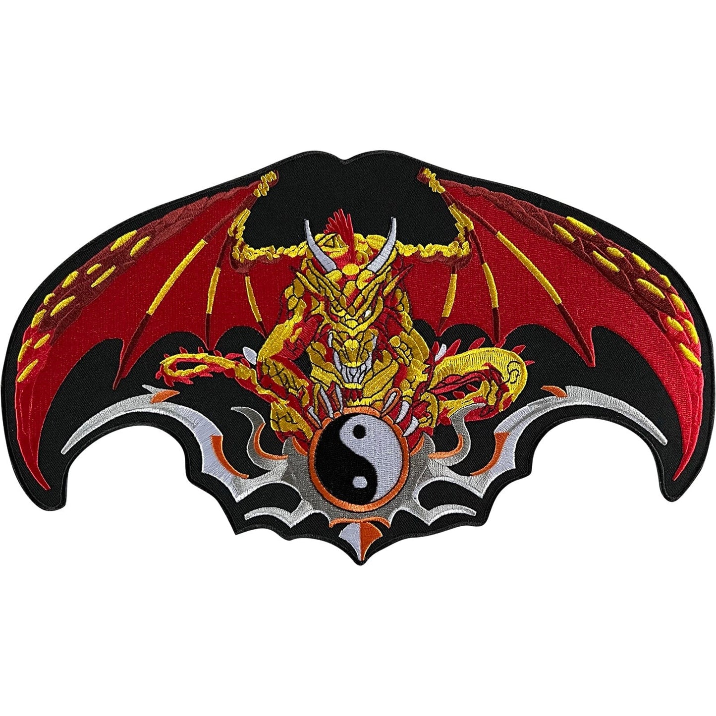 Large Yin and Yang Dragon Patch Iron Sew On T Shirt Jacket Big Embroidered Badge