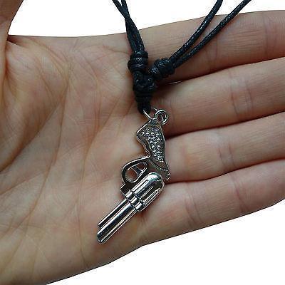 Mens Revolver Gun Pendant Chain Necklace Cowboy Pistol Childrens Kids Boys Toy