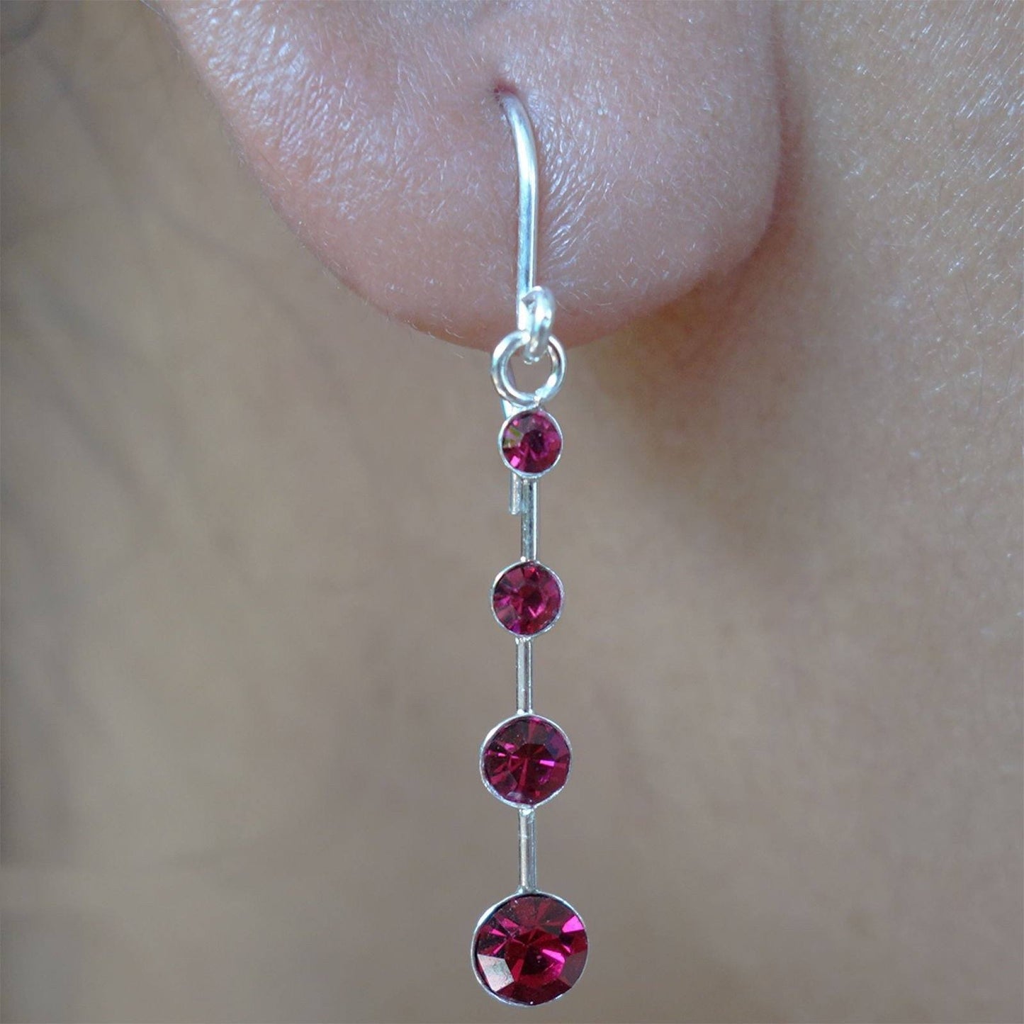 Pair 925 Sterling Silver Drop Earrings Red Crystal Ear Studs Dangle Stud Jewelry Pair 925 Sterling Silver Drop Earrings Red Crystal Ear Studs Dangle Stud Jewelry