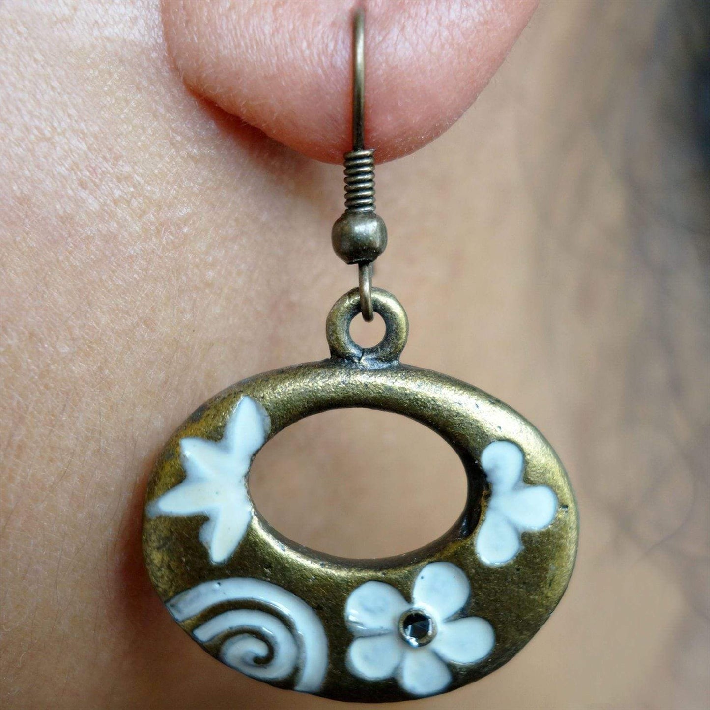 Pair Drop Dangle Hook Earrings Studs White Bronze Girls Womens Flower Jewellery