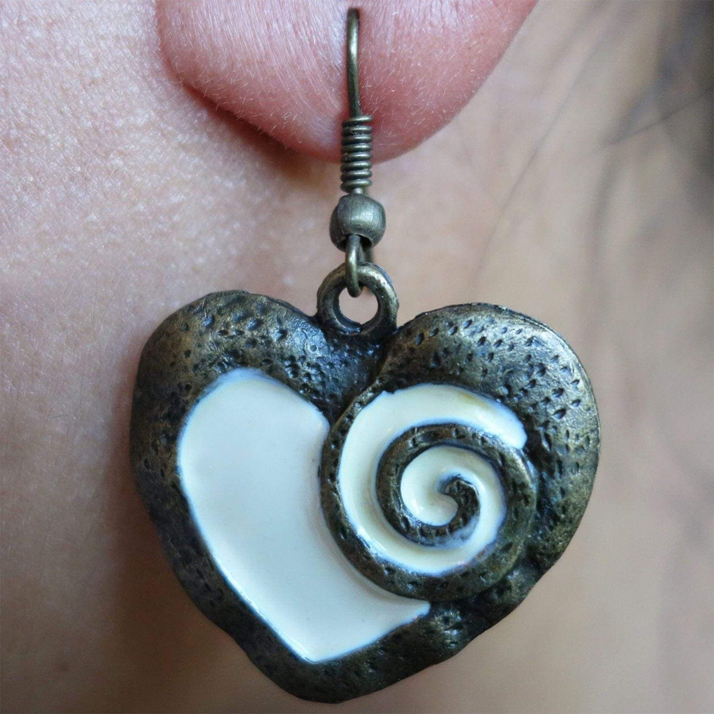 Pair Hook Dangle Drop Heart Earrings Studs White Bronze Womens Girls Jewellery