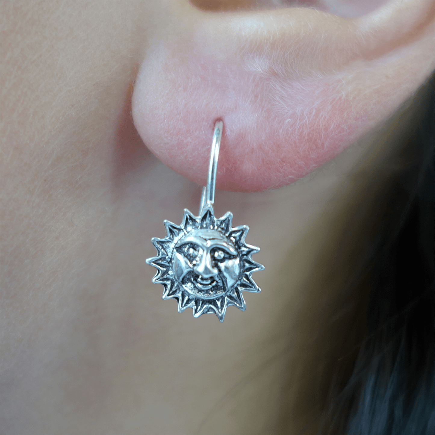 Pair of 925 Sterling Silver Sun Earrings Dangle Drop Hook Womens Girls Jewellery