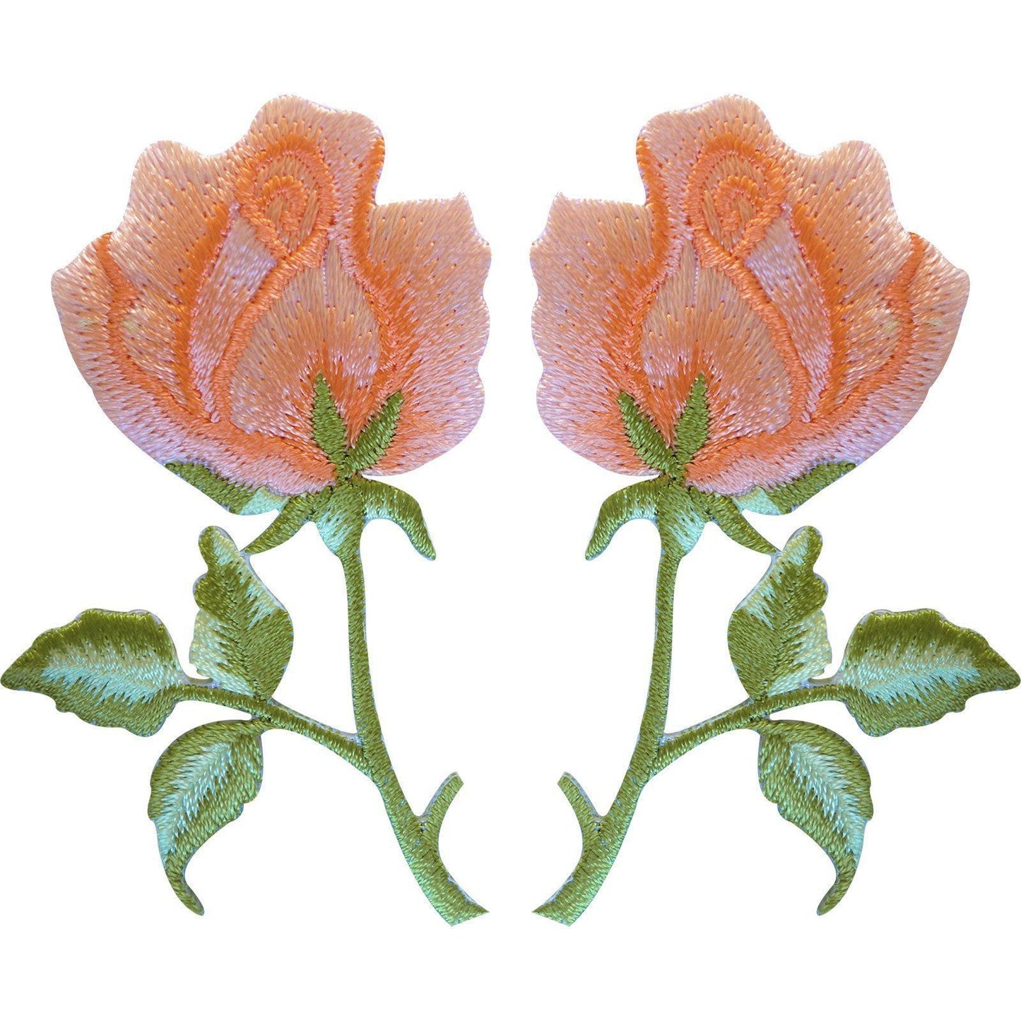 Pair of Apricot Peach Orange Roses Patches Iron Sew On Rose Flower Clothes Patch