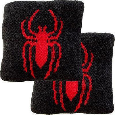 Pair of Black Red Spider Wrist Sweatbands Wristbands Exercise Ten Pin Bowling Pair of Black Red Spider Wrist Sweatbands Wristbands Exercise Ten Pin Bowling