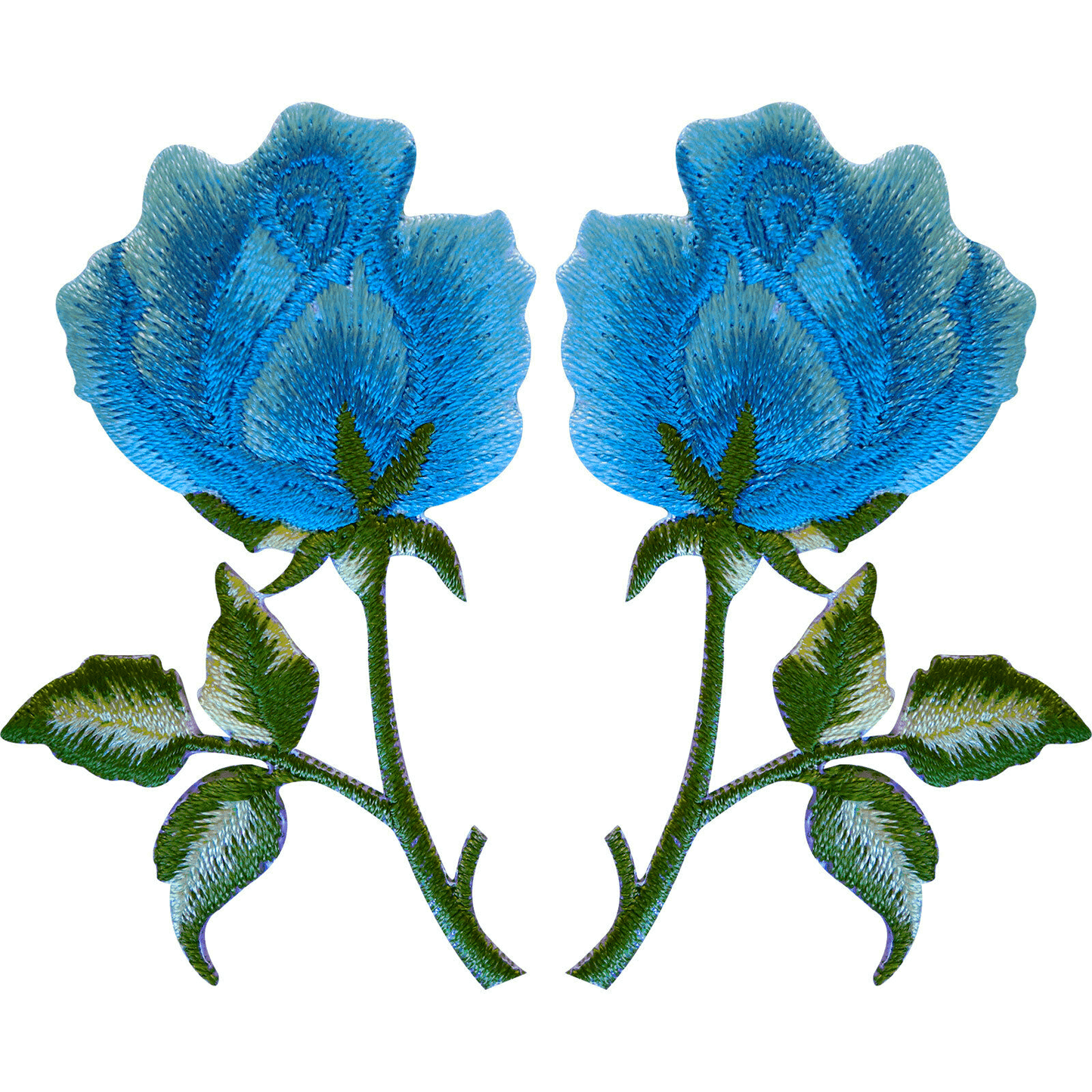 Pair of Blue Rose Patches Iron On Sew On Clothes Embroidered Flower Patch Badge