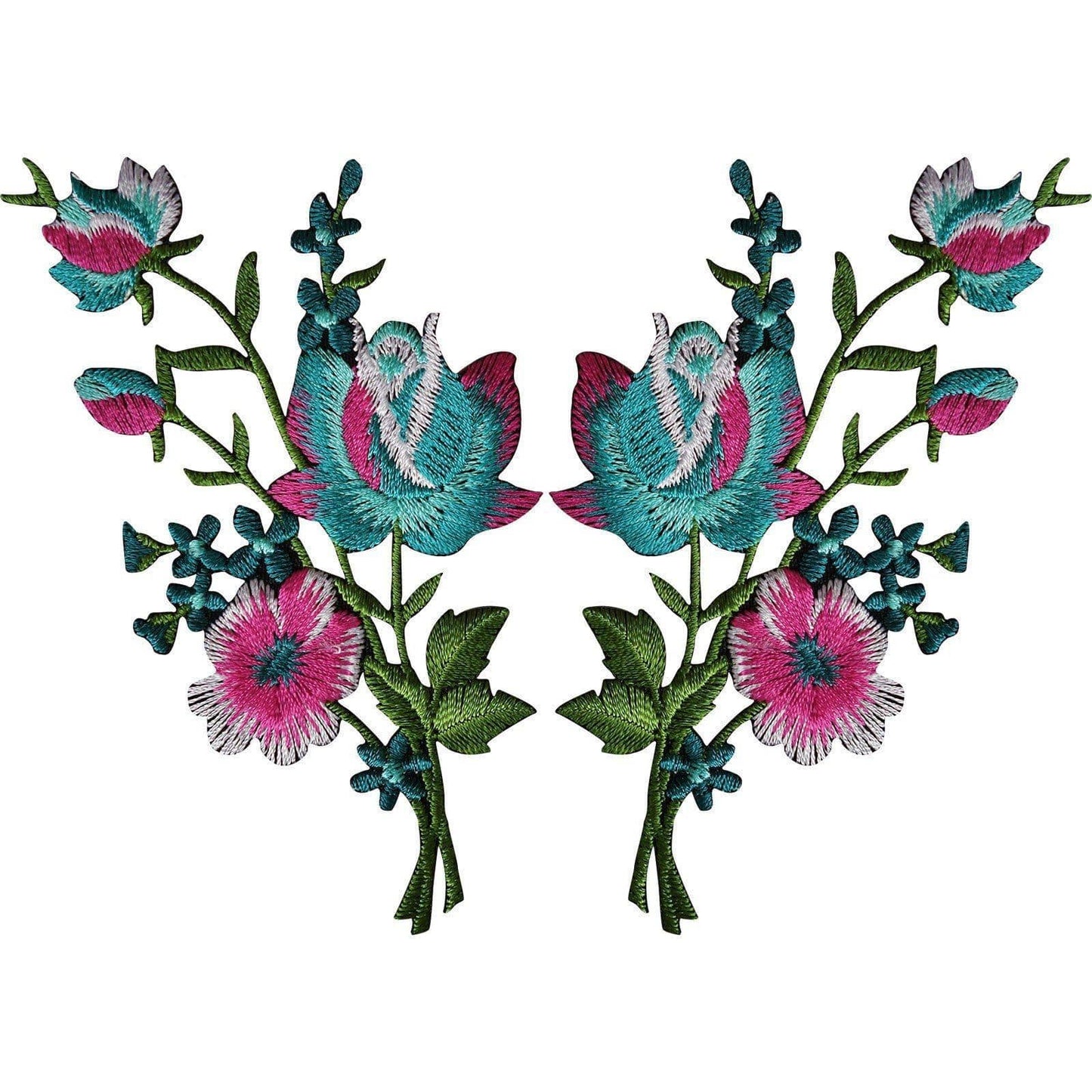 Pair of Flower Embroidered Patches Iron Sew On Embroidery Patch Badge Appliques