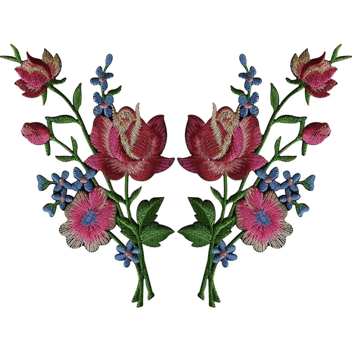 Pair of Flower Embroidered Rose Patches Iron Sew On Floral Patch Arts and Crafts