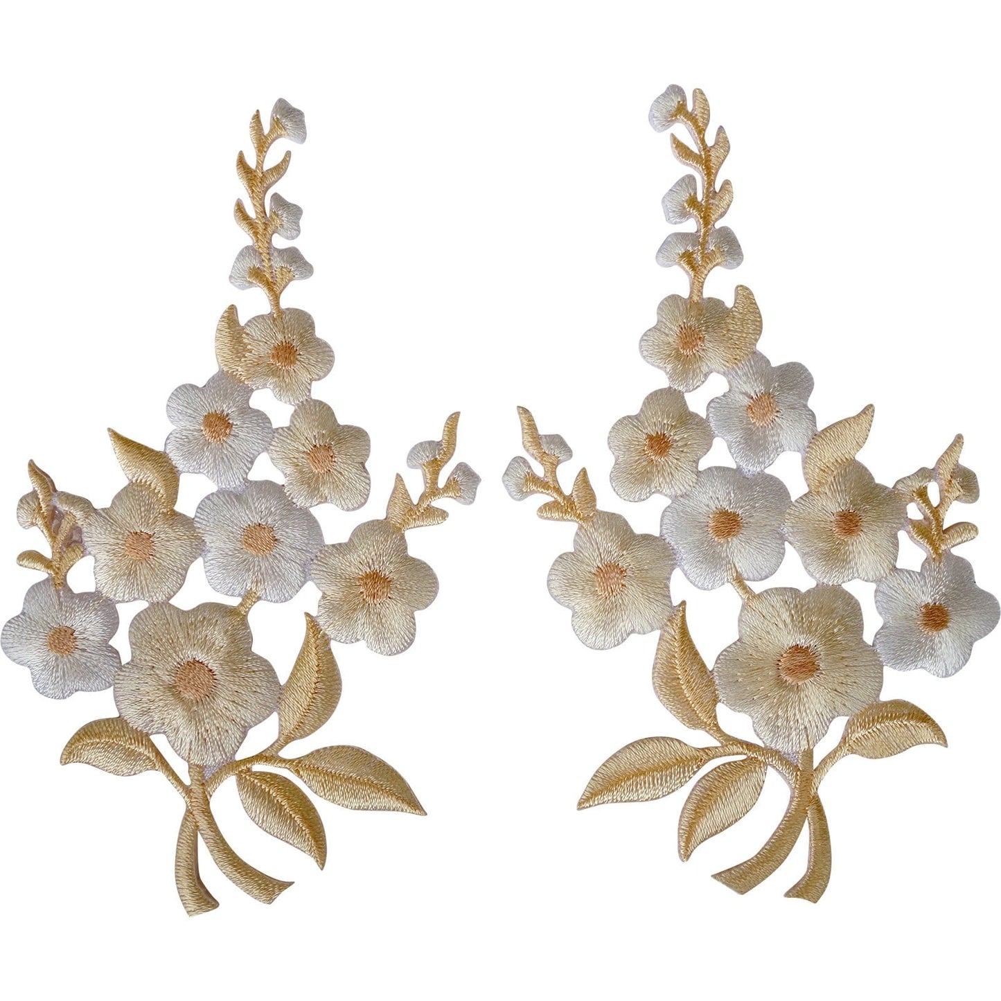 Pair of Flower Patches Iron On Sew On Jeans Skirt Floral Embroidered Patch Badge