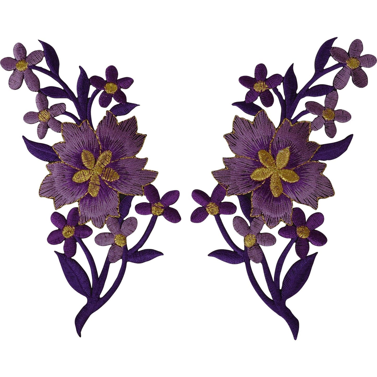 Pair of Flower Patches Iron Sew On Clothing Jeans Flowers Embroidery Patch Badge