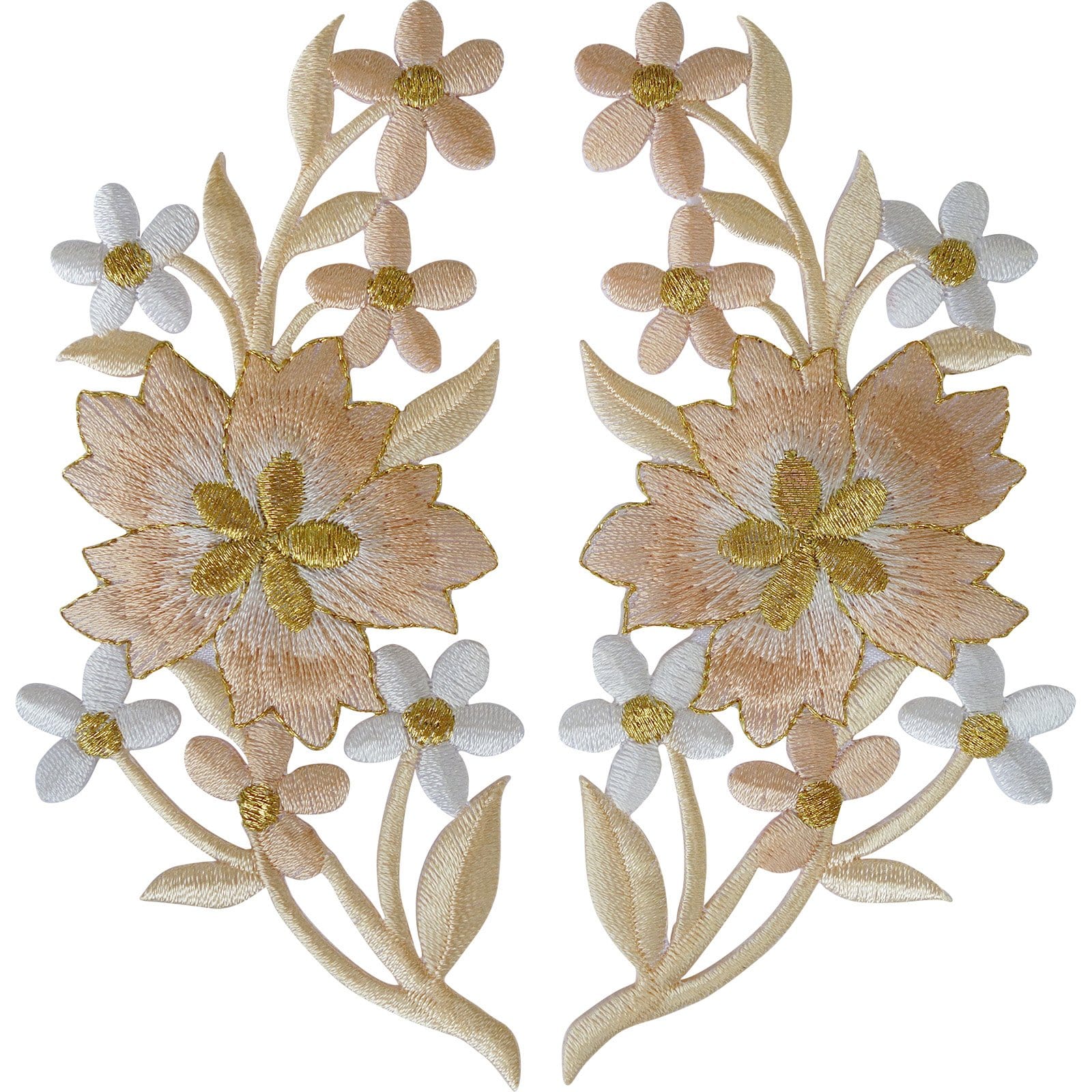 Pair of Flower Patches Iron Sew On Clothes Flowers Embroidered Patch Badge Motif