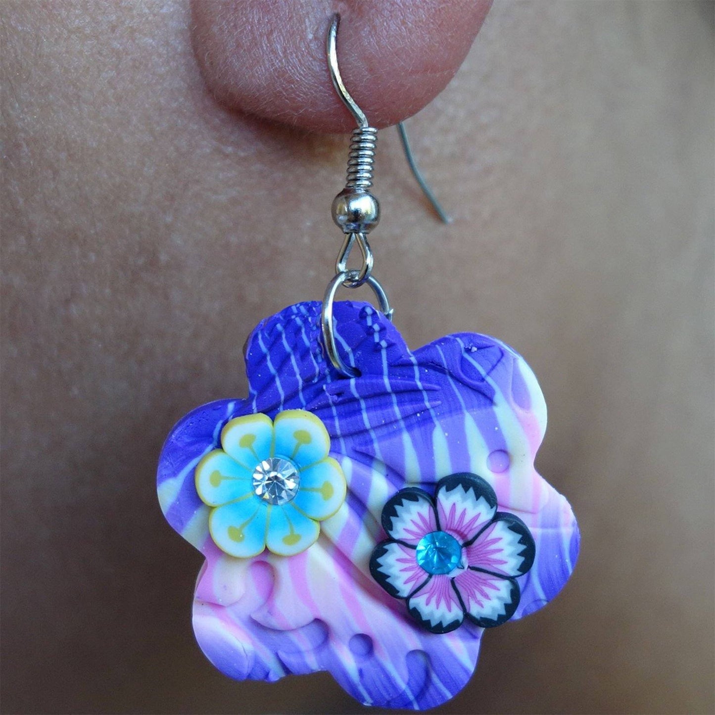 Pair of Hook Flower Earrings Womens Ladies Girls Kids Dangle Drop Stud Jewellery