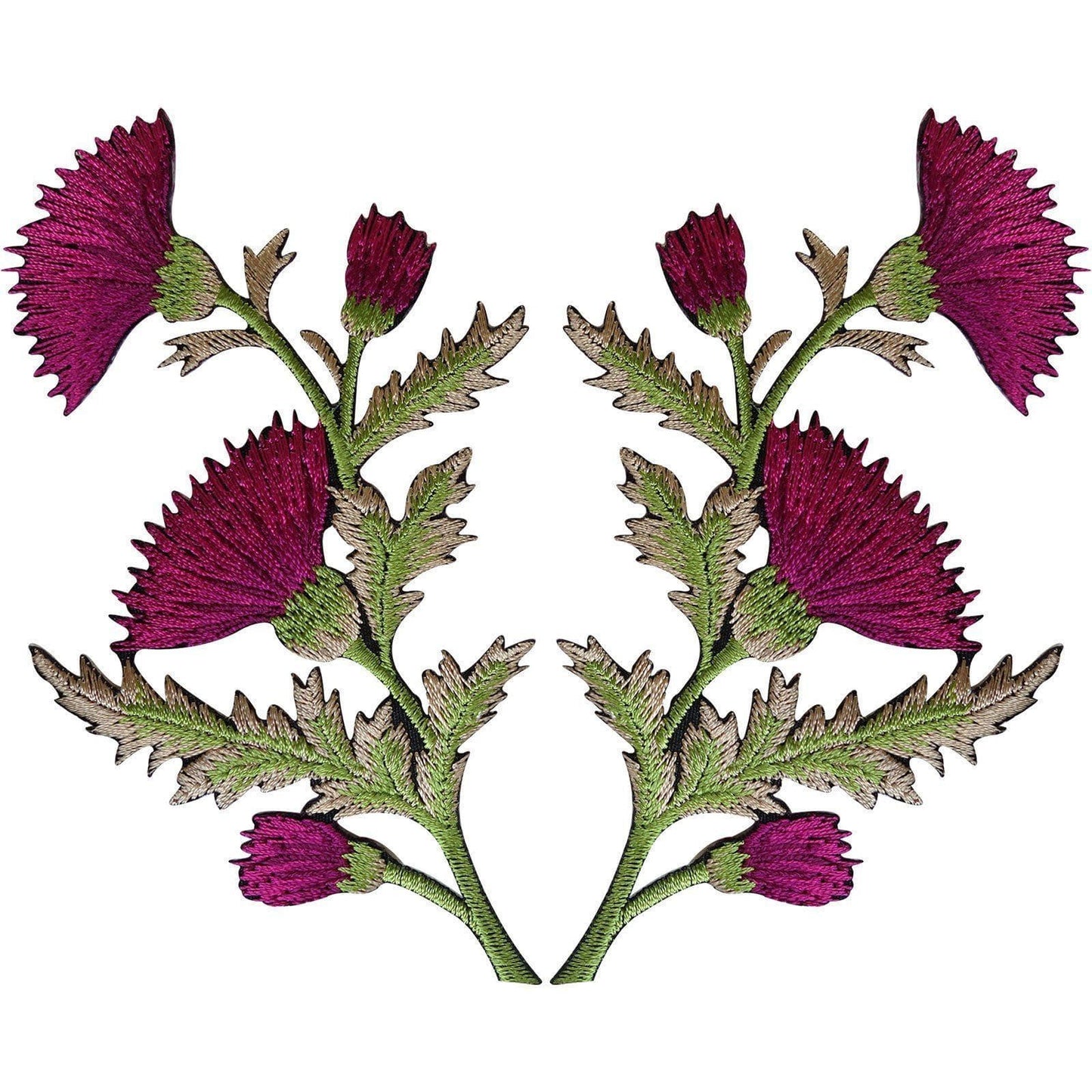 Pair of Magenta Pink Thistle Flower Patches Iron Sew On Shirt Bag Flowers Patch