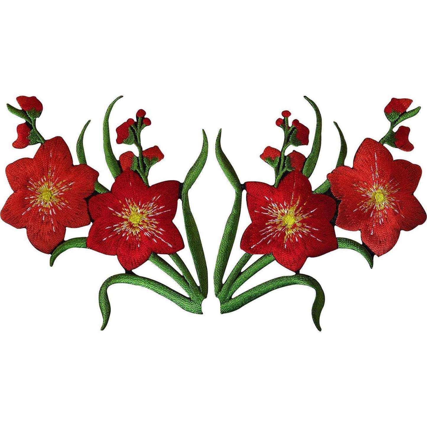 Pair of Orange Red Flower Patches Iron Sew On Flowers Embroidered Patch Badge