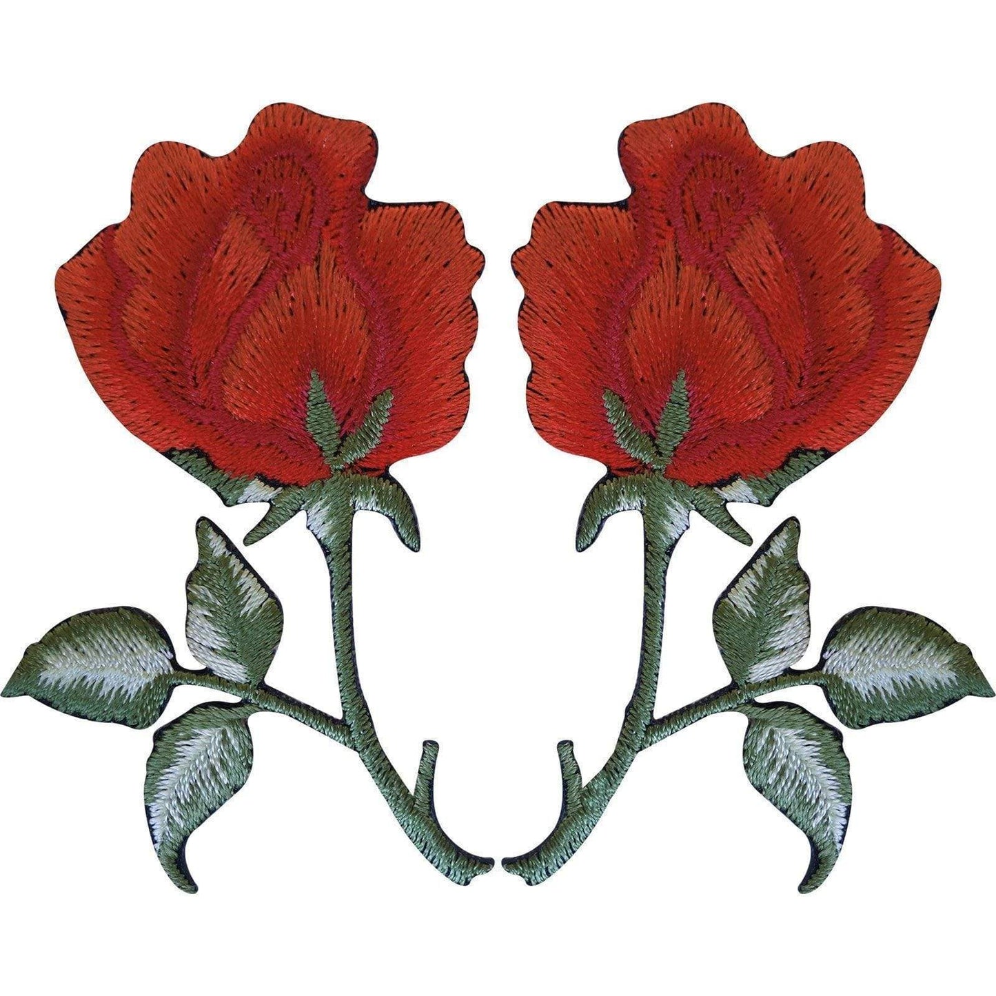 Pair of Orange Red Rose Flower Patches Iron On Sew On Patch Badge Roses Flowers