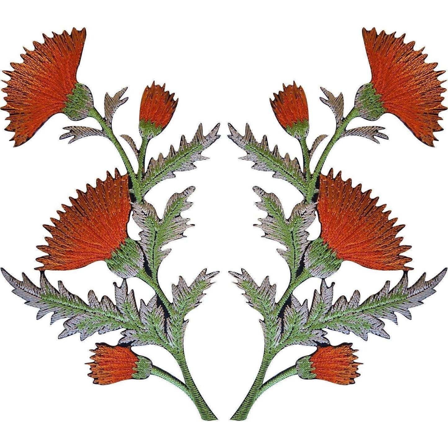 Pair of Orange Thistle Flower Patches Iron Sew On Embroidery Patch Badge Flowers