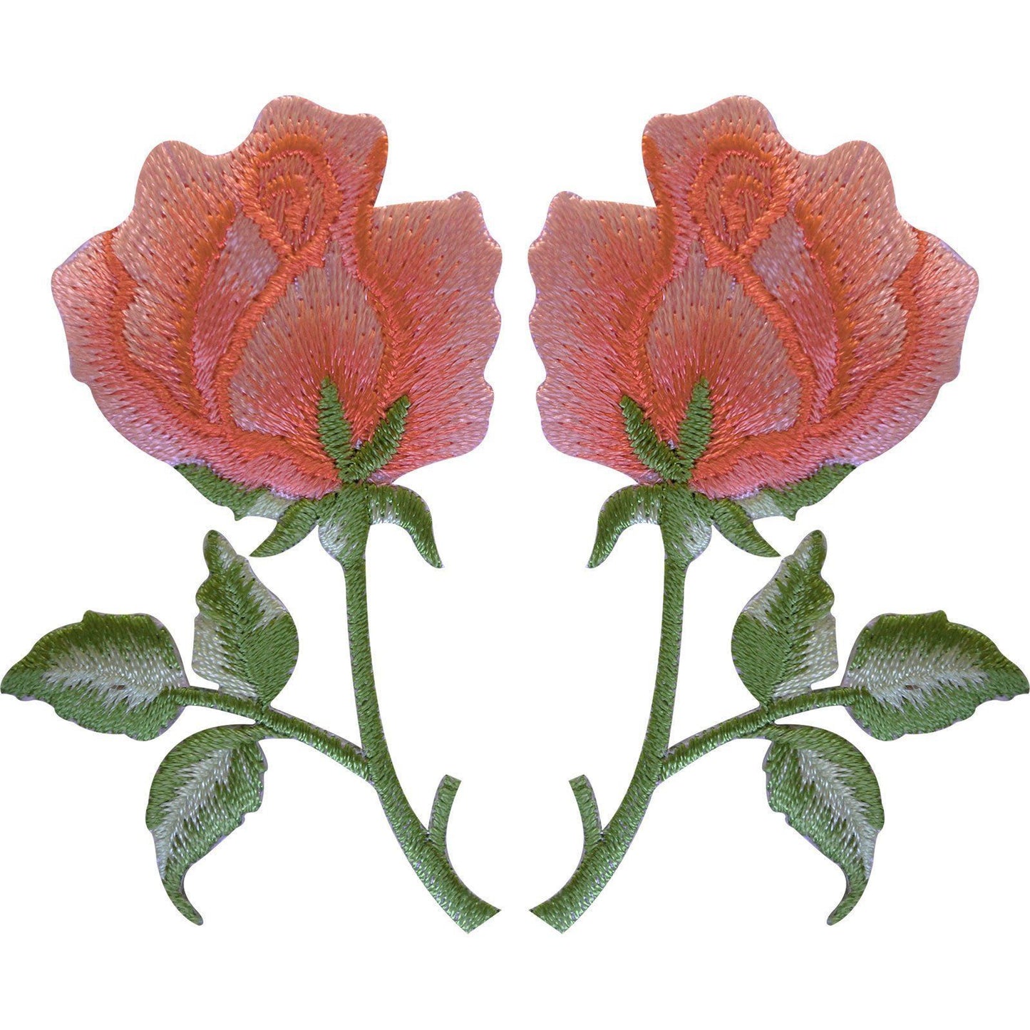 Pair of Peach Pink Rose Patches Iron Sew On Embroidered Roses Flower Patch Badge