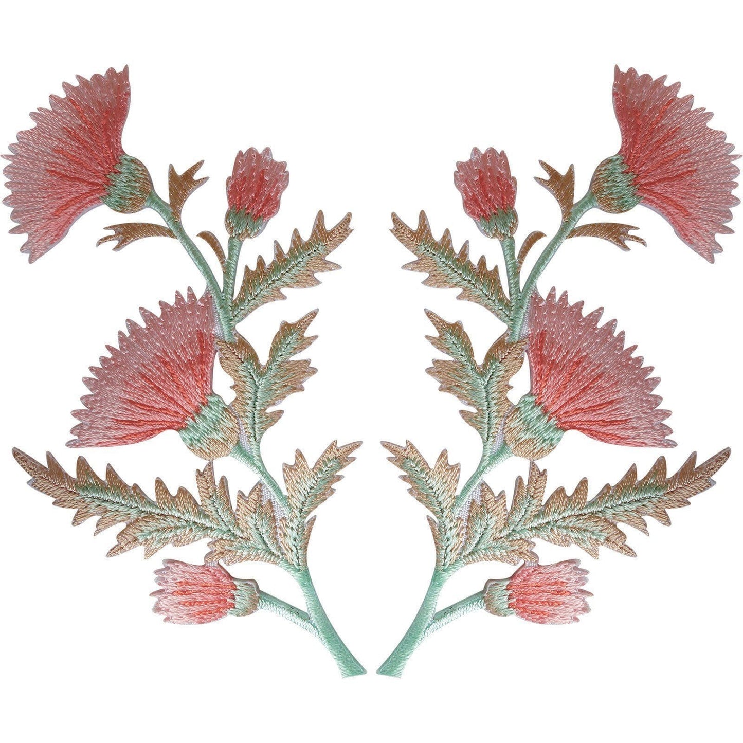 Pair of Peach Pink Thistle Flower Patches Iron Sew On Flowers Floral Patch Badge