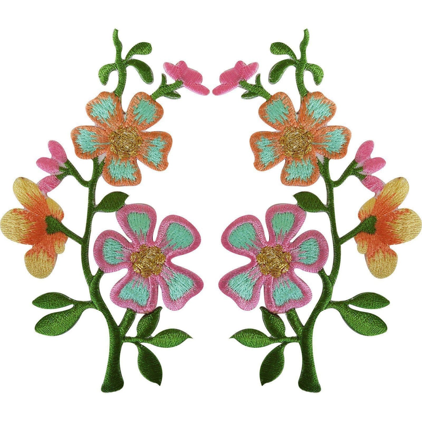 Pair of Pink Peach Flower Patches Iron On Sew On Flowers Embroidered Patch Badge