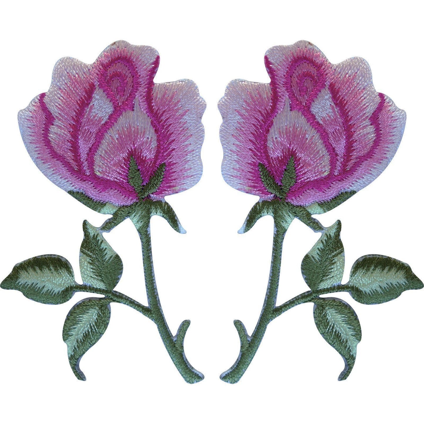 Pair of Pink Rose Patches Iron On Sew On Embroidered Roses Flowers Patch Badges