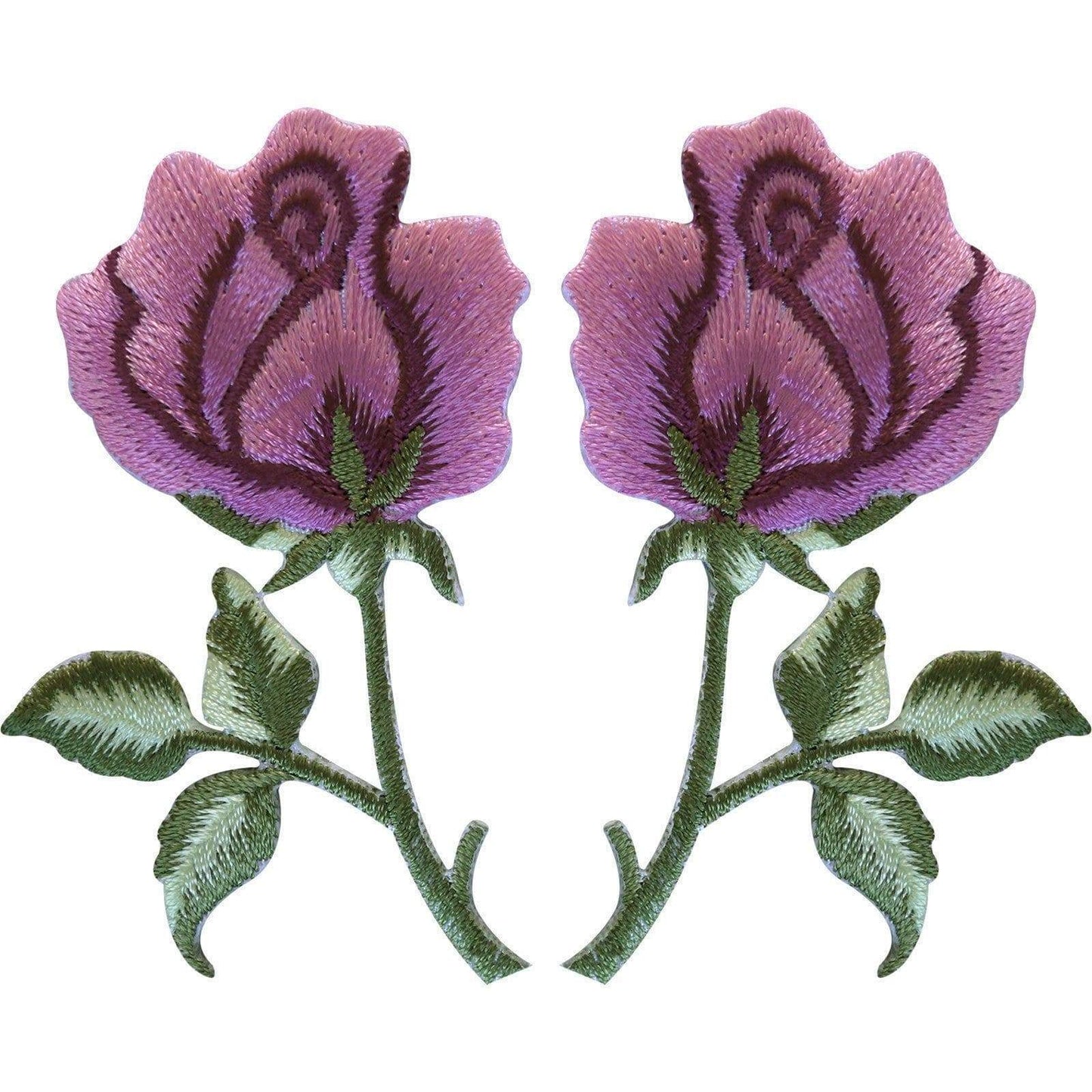 Pair of Pink Rose Patches Iron / Sew On Clothes Embroidered Flower Patch Badge