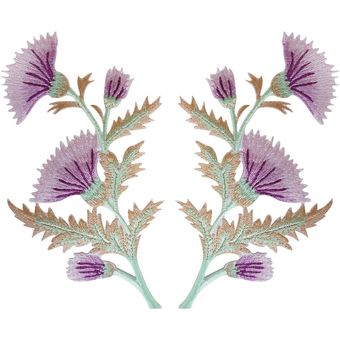Pair of Purple Pink Thistle Flower Patches Iron Sew On Flowers Patch Badge Motif