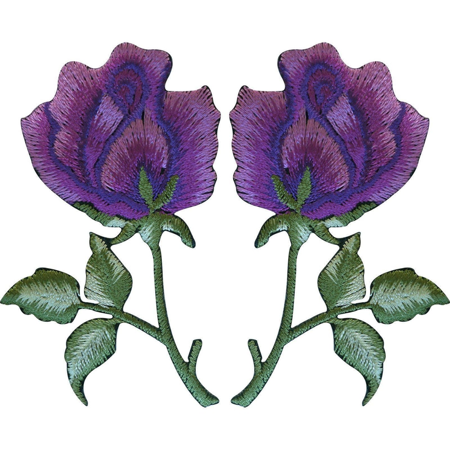Pair of Purple Rose Patches Iron On Sew On Embroidered Roses Flower Patch Badge