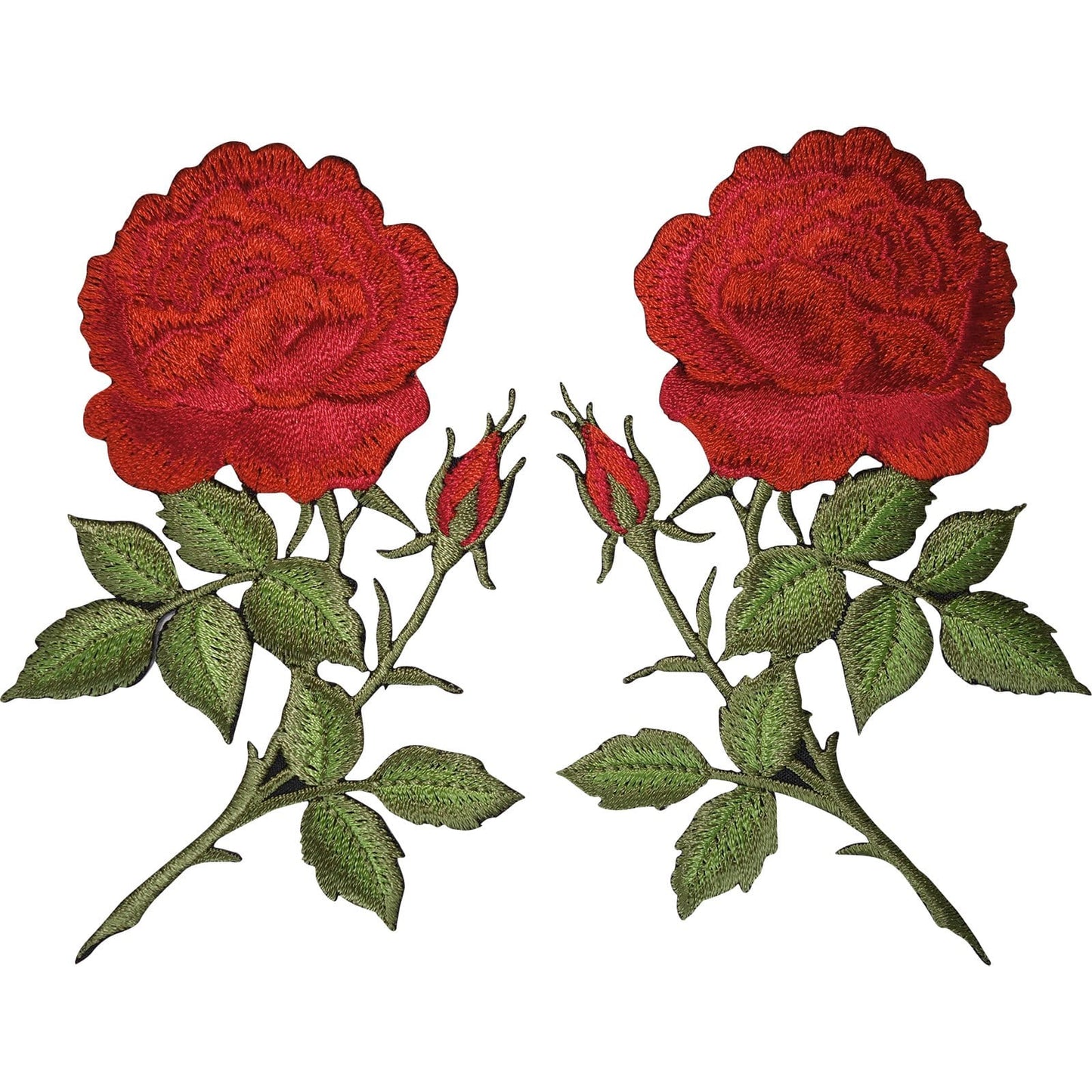 Pair of Red Rose Flower Patches Iron On Sew On Jeans Clothes Flowers Patch Badge