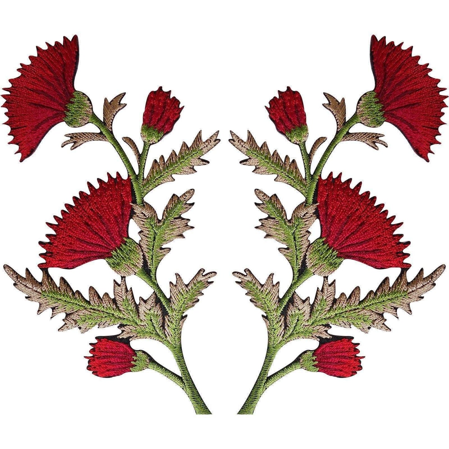Pair of Red Thistle Flower Patches Iron / Sew On Embroidered Patch Badge Flowers