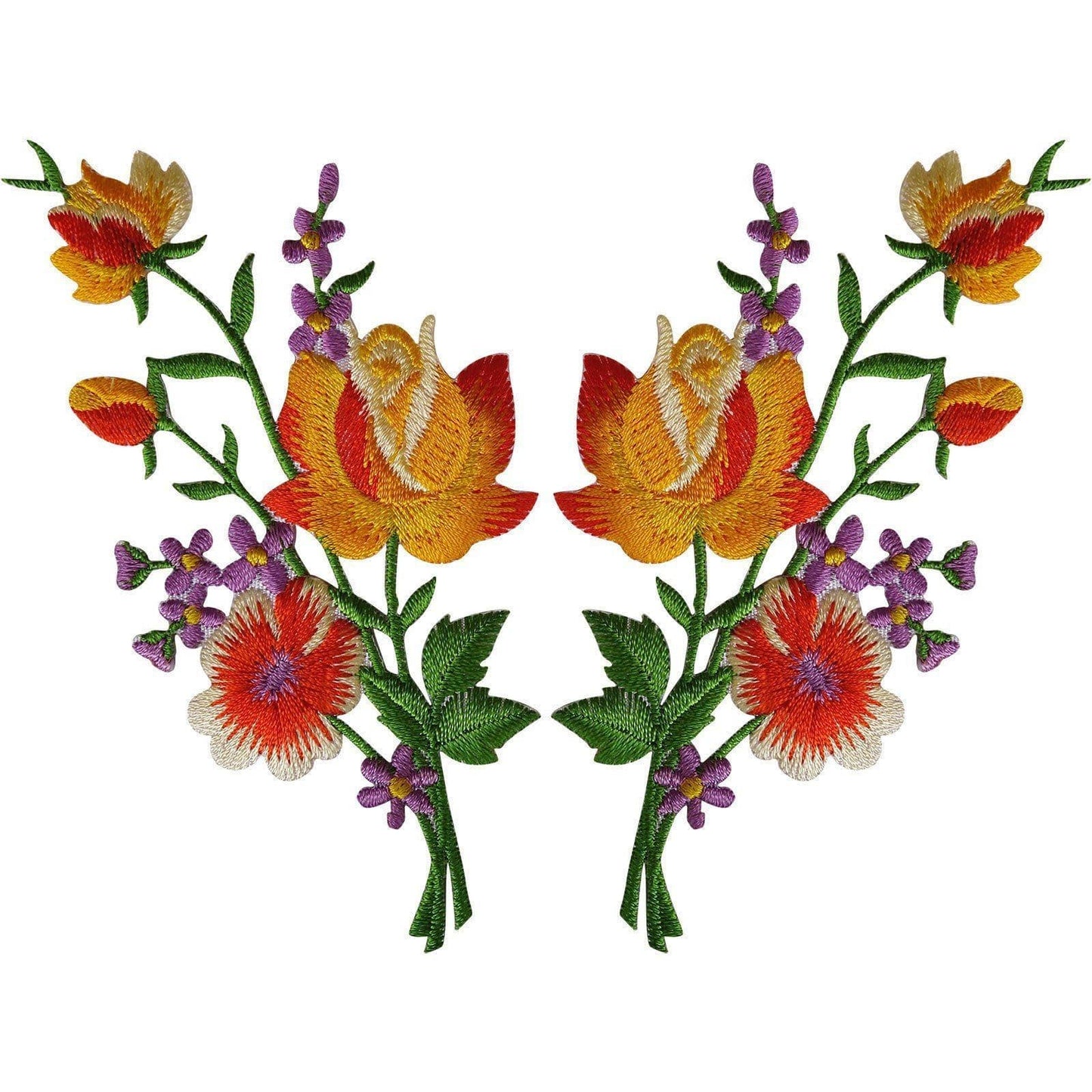 Pair of Rose Flower Embroidered Patches Iron Sew On Embroidery Patch Badge Motif