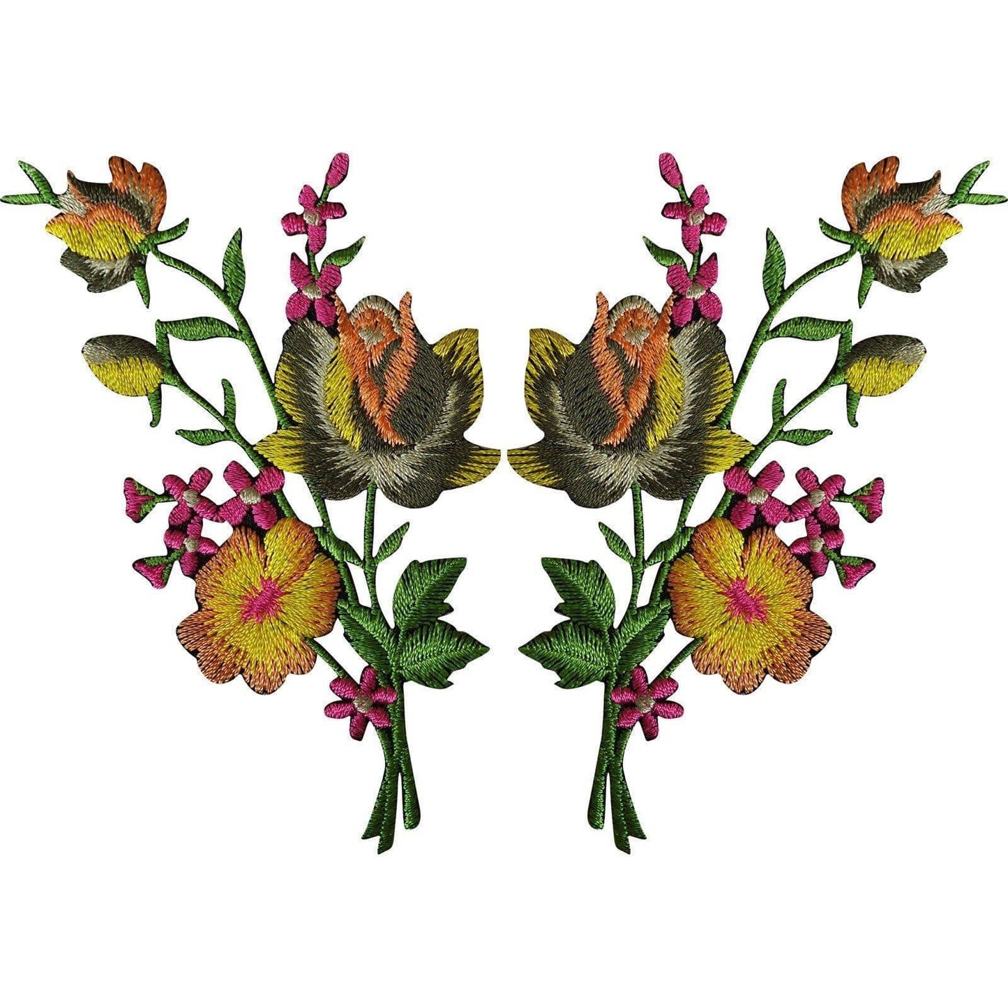 Pair of Rose Flower Patches Iron Sew On Flowers Embroidered Patch Badge Crafts