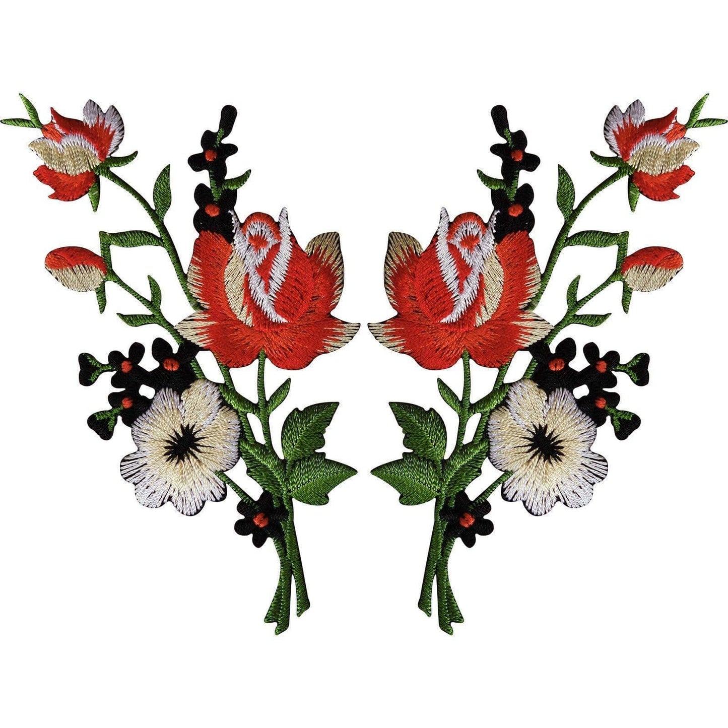 Pair of Rose Flower Patches Iron Sew On Flowers Embroidered Roses Patch Badge