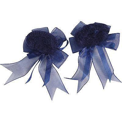 Pair of Small Blue Hair Bow Ribbon Scrunchies Elastics Bobbles Girls Accessories