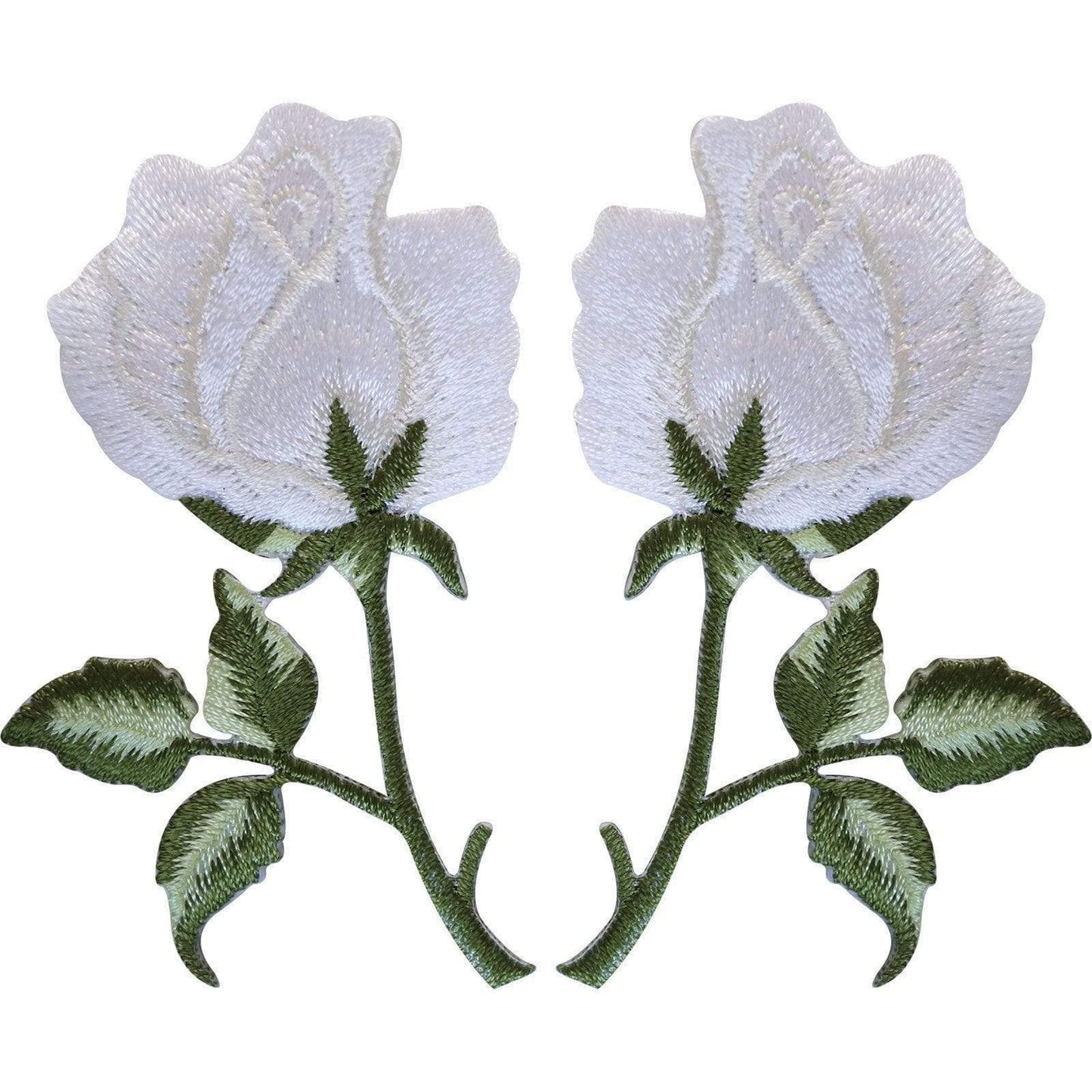 Pair of White Rose Patches Iron On Sew On Embroidered Roses Flowers Patch Badge