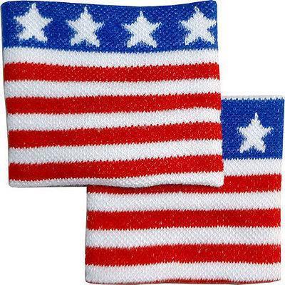 Pair of Wrist Sweatbands Wristbands USA Flag United States Fitness Running Sport