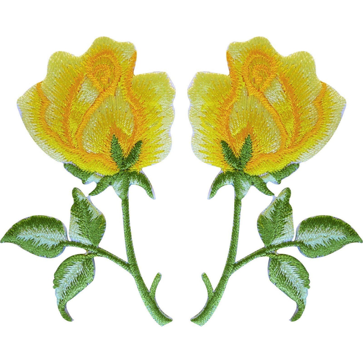 Pair of Yellow Rose Flower Patches Embroidered Iron On Sew On Roses Patch Badge
