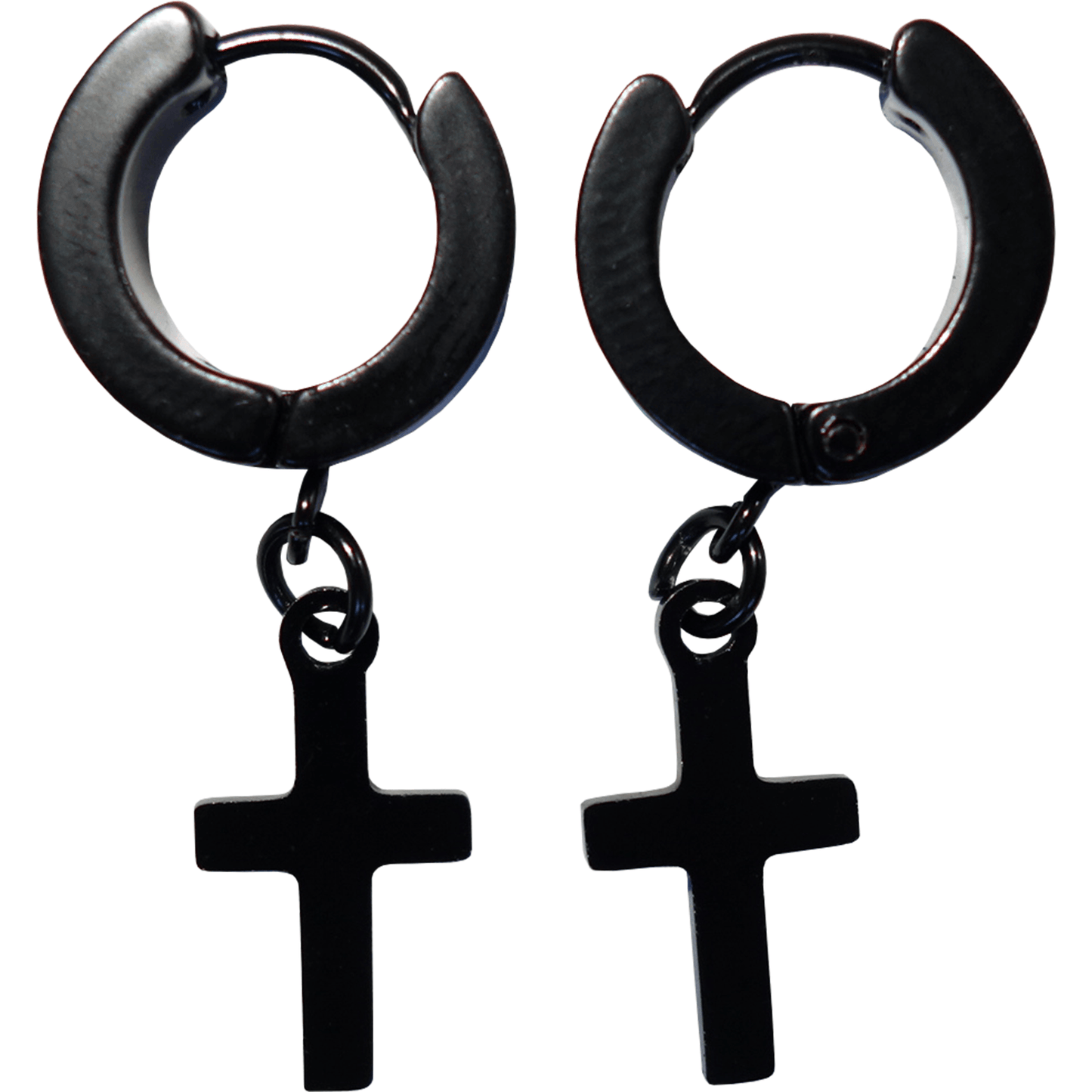 Plain Black Hoop Huggie Cross Stud Earrings Mens Womens Girls Tiny Small Studs