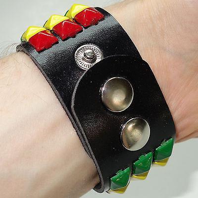 Rasta Reggae Pyramid Stud Check Bracelet Wristband Bob Marley Hippie Cuff Bangle
