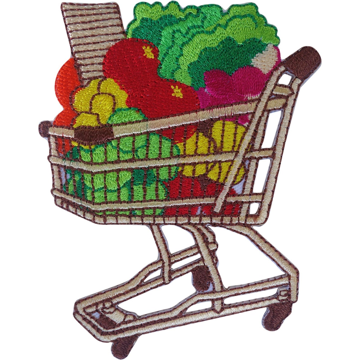Shopping Trolley Patch Iron On Sew On Fruit Vegetables Vegan Embroidered Badge