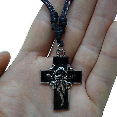 Skull Cross Silver Tone Pendant Chain Necklace Choker Charm Mens Ladies Boy Girl