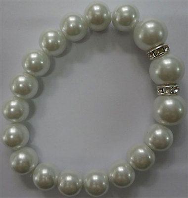 White Faux Pearl Bracelet Wristband Bangle Womens Ladies Childs Girls Jewellery White Faux Pearl Bracelet Wristband Bangle Womens Ladies Childs Girls Jewellery
