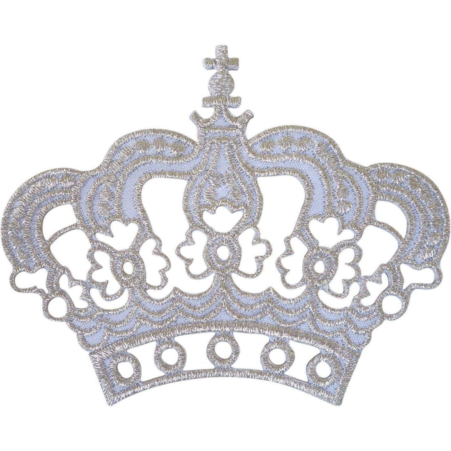 White Silver Crown Patch Iron On Sew On King Queen Fancy Dress Embroidered Badge