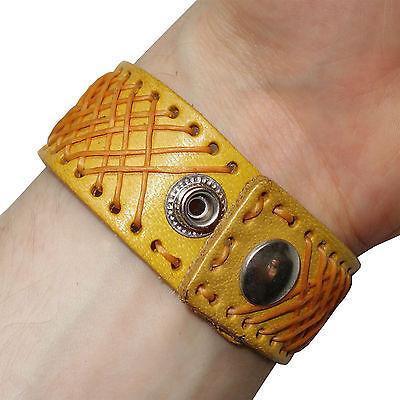 Yellow Leather Cuff Bracelet Wristband Bangle Mens Womens Ladies Girls Boys Kids