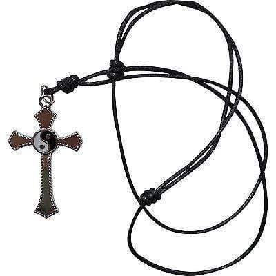 Yin and Yang Jesus Cross Metal Pendant Black Cord Chain Necklace Mans Womens Kid Yin and Yang Jesus Cross Metal Pendant Black Cord Chain Necklace Mans Womens Kid