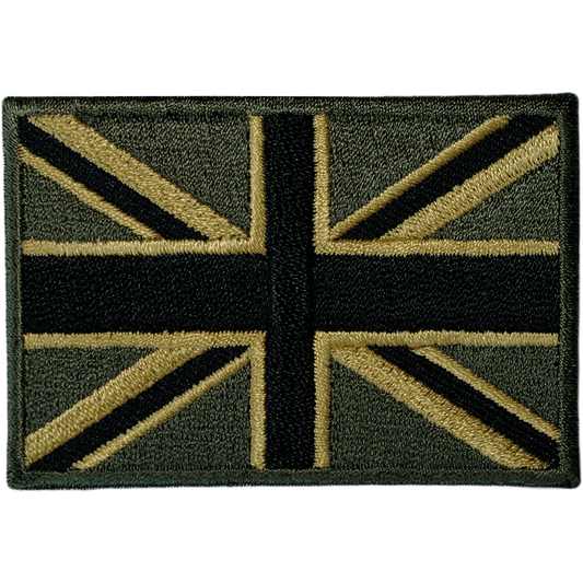 Green UK Flag Patch Iron Sew On Union Jack United Kingdom Army Embroidered Badge