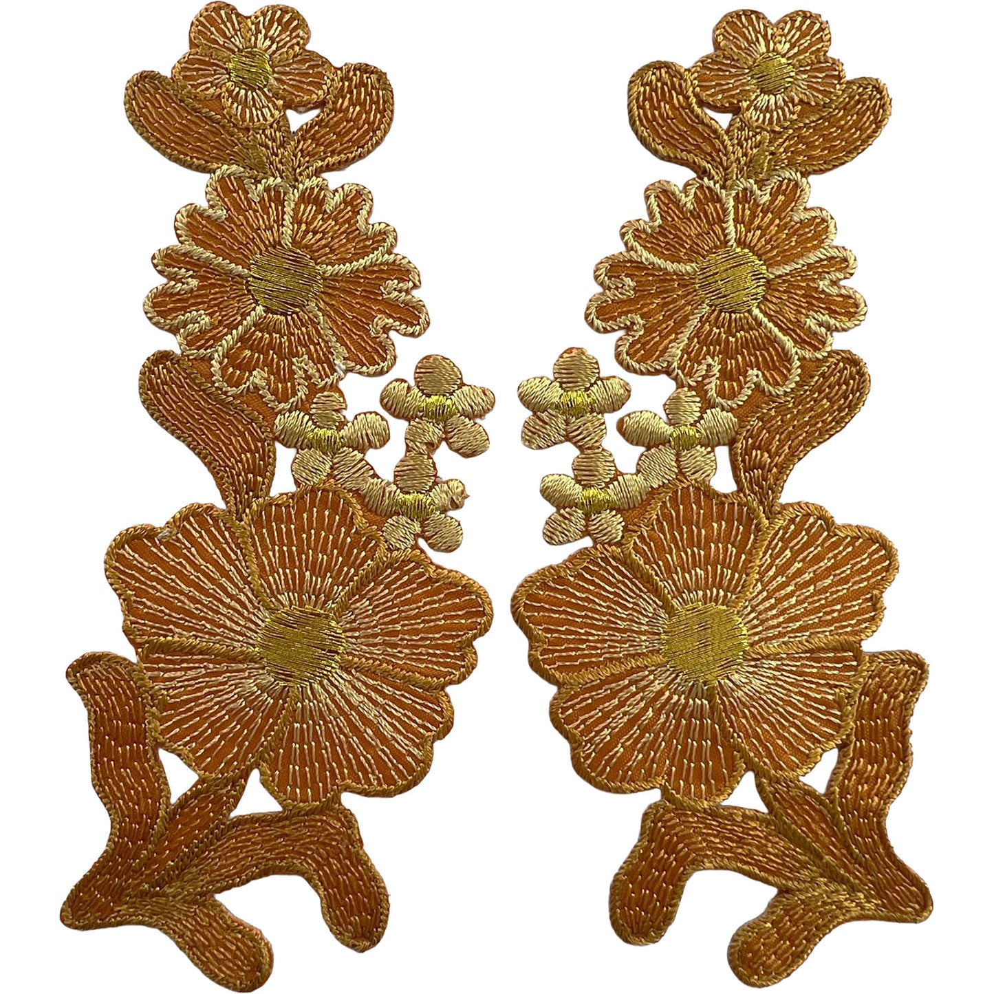 Pair of Brown Flower Patches Iron Sew On Denim Jeans Jacket Flowers Patch Badge